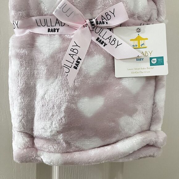 Lullaby Baby Pink Heart Print Luxury Velvet Baby Blanket Lovey 30 in x 40 in - Picture 5 of 13